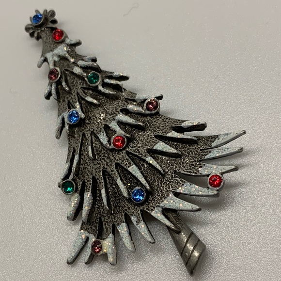 Vintage signed JJ for Jonette Jewelry Rhinestone Christmas Tree Pin Brooch - Picture 2 of 3